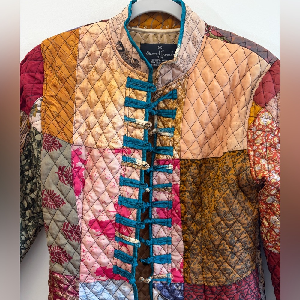 Sacred Threads Patchwork Quilted Longline Militar… - image 3
